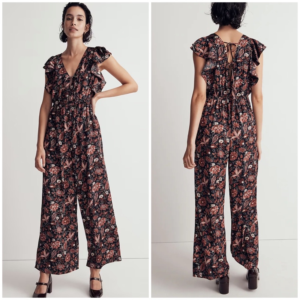Madewell Pampas Blooms drop-v ruffled jumpsuit